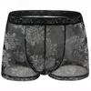 Underpants Men's Printed Lace Sexy Panties Breathable U Convex Gay Boxers Soft Mesh Floral Sissy Underwear Low Rise See Through Male Shorts