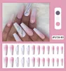 False Nails 24pcs Pink Gradient Nail Patch Marble Pattern Glue Type Removable Long Paragraph Fashion Manicure