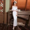 Abbigliamento etnico Donna Semplice abito da sposa a coda di pesce in raso bianco francese Sposa con spalle scoperte Abito da ballo Vestido De