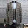 Men's Suits Enghland Style Men Plaid Suit Hight Quality Groom Wedding Design 3 Piece Mariage Gentlemen Costume