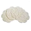 Tapetes de mesa 4 peças 8,6 polegadas doilies crochê renda redonda guardanapo artesanal de algodão porta-copos de crochê (bege)