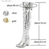 Bottes Cuissardes Bottes Pour Femmes Mode Talon Bloc Or Argent Métallique Mode Bling Bottes Bout Pointu Hiver Automne Chaussures T230824