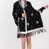 2023 autumn/Winter warm shawl with women's long-sleeved long knitted cape double-sided fringe scarf for dual use