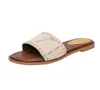 Damen bestickte flache Hausschuhe mit Buchstaben, Sommer-Slip-on-Strandsandalen, Top-Mode