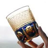 Verres à vin Edo Kiriko Verre à whisky en cristal fait à la main coupé à la superposition d'ambre clair