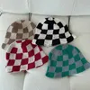 Beanie/Skull Caps Fashion Checkerboard Bucket Hat Women Handmade Crochet Knitted Hat Outdoor Warm Tide Caps L0825