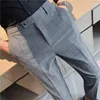 Erkekler 2023 Sonbahar Kış Kış İş Elbise Pantolon Erkek Ekose Ofis Sosyal Takım Kore Moda Slim Fit Düğün Damat Pantolon