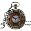 Pocket Watches Vintage Wood Round Case Pocket Watch Luxury Quartz Analog Half Hunter For Men Women FOB TRÅ TRÄCK MED Kedjan Top Gift Ulzzang 230825