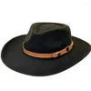 Bérets Browm Ceinture En Cuir Décoration Feutre Chapeaux Unisexe Chaud Western Cowboy Cap Extérieur Large Bord Mode Jazz Chapeau Chapeau En Gros