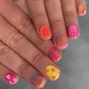Faux ongles 24pcs courts ronds glaçage peintures colorées français faux couverture complète détachable ongles conseils presse sur