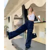 Women's Jeans Navy Blue High Waist Women American Fashion Streetwear Wide Leg Jean Female Bottoms Denim Trouser Baggy Pants