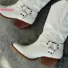 Aminugal cowgirl westerse print witte cowboy midden kalf lente zomer herfst metalen ketting Roman Ridding laarzen schoenen T230824 78059