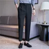 Herrenanzüge Herbst elastische Taille gerade Hosen für Männer Casual Business Anzug Gürtel Dekoration Knöchellänge Büro Sozialhosen