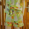 Women's Sleepwear Summer Cute Doll Collar Green Dog Short Sleeve Shorts Thin Cotton Pajamas Set Home Wear