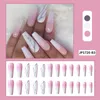 False Nails 24pcs Pink Gradient Nail Patch Marble Pattern Glue Type Removable Long Paragraph Fashion Manicure