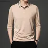 Printemps et automne T-shirt à manches longues pour hommes décontracté col polo bouton de mode en vrac couleur unie pull t-shirts hauts à rayure HKD230825