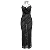 Grundläggande casual klänningar Sommarkvinnokläder Fashion Halter Sexig utskärning Seethrough Slimfit Sheath Dress 230825