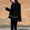 Womens Wool Blends Korean Woolen Coat Autumn Winter Double Breasted Turndown Collar Long Sleeve Lady High Street Style Fashion Outwear 230824