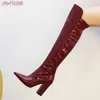 Wysokie nad udami obcasy 2021 Sexy Kolan Ladies Spring Autumn Long Boots Buty Kobieta plus rozmiar Czarny biały T230824 672