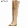 Mid-heel Autumn Toe Women Faux Round Over-Knee Winter Side Zipper Plush Botas Mujer Classics Suede Lår High Boots T230824 759