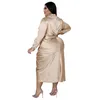 Plus storlek klänningar elegant satin plus size kvinnlig skjorta klänning sexig ruched långärmhet snörning upp kvällsfest midi drerss vestido africano feminino 230824