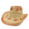 Berets 2023 Hollow Cowboy Chapéu de Palha Homens e Mulheres Rolling Beirais Outdoor Beach Knight Acessórios