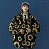 Dames trenchcoats Sumflower patroon dames zachte jas winterrits fleece jas uitloper met zakken Koreaanse mode oversized warm