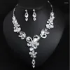 Chains European And American Crystal Flower Necklace Earrings Set With Sparkling Gemstones For Women'S Fashionable Banquet Accessories