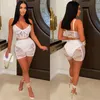 Women's Tracksuits Women Sexy Lace 2 Piece Short Sets Summer Spaghetti Strap Sleeveless Crop Top And Mini Shorts See Through Club Outfit