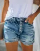 Kvinnors jeans denim shorts all-match bantning en rad knapphål rullade kant kvinnlig trendig stil