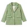 يمزج الصوف النسائي الأزياء Tweed Houndstooth Green Blazers Jacket Women Women Spring Spring Autumn Suit Corean Twiber Outdure Outwear 230824