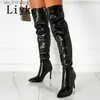 Boots Liyke Sexy Motorcycle Red Leather Thigh High Over The Knee Boots Women Stiletto Heels Pointed Toe Zip Ladies Long Booties Shoes T230824