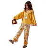 ملابس النوم للسيدات بيجاماس الخريف القطن pijamas غير رسمية منزل فضفاضة ارتداء أزياء من قطعتين كيمونو النساء ليلة 2023