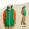 Men's Hoodies Contrast Color Sweater Loose Heavy Fleece Coat Raglan Hooded Zipper Shirt For Lovers In Autumn And Winter