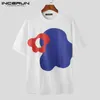 Men's T Shirts INCERUN Men Printing Shirt Summer 2023 Round Neck Short Sleeve Streetwear Casual Male Tee Tops Loose Korean Style Clothing