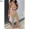 Women's Two Piece Pants HLJ Ribbing Women Tracksuit Round Neck Solid Color Sleeveless Tank Top And Leggings Fitness Pieces Set Street