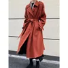 Womens Wool Blend Red Long Trench Lapel dubbelbröst Big Size Loose Fit Windbreaker Fashion Spring Autumn Coats 230824