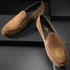 Klänningskor Hanmce Fashion Sued England Casual Shoes Hand Made Luxury Loafers äkta lädermän 230824