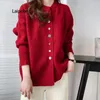 Cardigan à capuche et manches longues pour femme, pull à capuche, mode coréenne, simple boutonnage, haut, tricot d'hiver