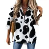 Blusas femininas preto e branco vaca impressão casual blusa manchas padrão moderno feminino manga longa camisa solta outono oversize topos