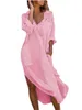 Casual Dresses Women Loose Long Sleeve Cover Up Shirt Dress Lapel Roll-Up Side Slit Bathing Suit Midi Streetwear