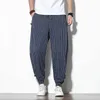 Pantaloni Harem a righe con fibbia a disco primavera estate Pantaloni da uomo in cotone traspirante e lino con fibbia Pantaloni casual alla moda LF20230824.