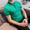 2023 New Summer Solid Turn Down Collar Polo Shirts Men Clothing Simple Breathable Casual Slim Fit Short Sleeve knit HKD230825