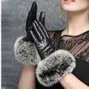 Fem fingrar handskar lyxläder med riktiga päls kvinnor mode 2021 vinter röd hand varm svart handskar kvinnor som kör maturalhandskar257c