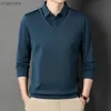 Spring Autumn Men's Polo Long Sleeve T-shirt Fashion Casual Fake Two Piece Pullover Bottom Shirt Loose Solid Button Lapel Tops HKD230825
