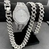 Wristwatches 3PCS Mens Hip Hop Jewelry Iced Out Watch Necklace Bracelet Miama Cubana Chains Diamond For Men Gold Set Drop