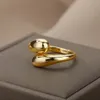 Anneaux de bande Acier inoxydable lisse Double boule perles anneaux pour femme ouvert couleur or géométrique mariage Couple anneaux esthétique bijoux cadeau 230824
