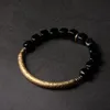 Trendigt skydd Stone Cubic Black Obsidian Armband med handgjorda antika kopparstillbehörsmycken för män och kvinnor pärlor3131