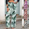 Damenhose, Boho-Stil, für Damen, Sommer, weites Bein, Damen, Urlaub, Strand, lässig, lockere Hose, Blattdruck, elastisch, hohe Taille, gerade, All-Match