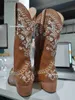 Bottes BONJOMARISA dames plate-forme grosse Cowboy broderie sans lacet bottes occidentales femmes couture florale décontracté loisirs débarrassant bottes T230824